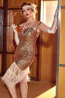 Laden Sie das Bild in den Galerie-Viewer, Rosa Pailletten Gatsby 1920er Jahre Flapper Kleid