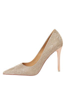 Laden Sie das Bild in den Galerie-Viewer, Flache Zehen Pailletten Stiletto Hoher Absatz