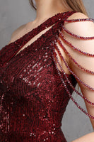 Laden Sie das Bild in den Galerie-Viewer, Gold Meerjungfrau eine Schulter Pailletten Ballkleider