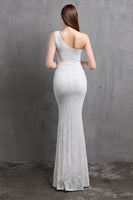 Laden Sie das Bild in den Galerie-Viewer, Gold Meerjungfrau eine Schulter Pailletten Ballkleider