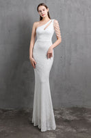 Laden Sie das Bild in den Galerie-Viewer, Gold Meerjungfrau eine Schulter Pailletten Ballkleider