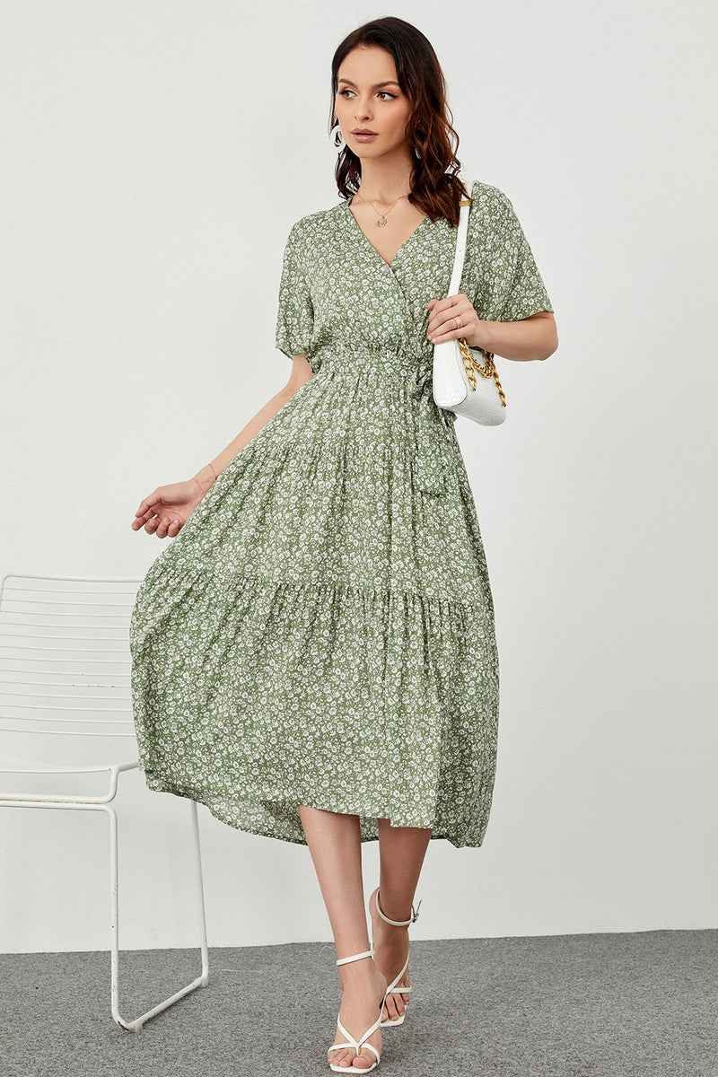 Laden Sie das Bild in den Galerie-Viewer, Grünes Sommer Boho Kleid