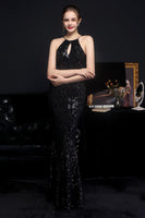 Laden Sie das Bild in den Galerie-Viewer, Silber Neckholder Pailletten Partykleid