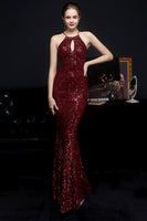 Laden Sie das Bild in den Galerie-Viewer, Silber Neckholder Pailletten Partykleid