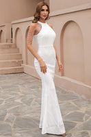 Laden Sie das Bild in den Galerie-Viewer, Schwarzes Pailletten Meerjungfrau Ballkleid