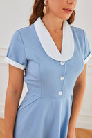 Laden Sie das Bild in den Galerie-Viewer, Blaue 1950er Jahre Swing Kleid mit Taschen