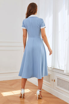 Blaue 1950er Jahre Swing Kleid mit Taschen