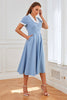 Laden Sie das Bild in den Galerie-Viewer, Blaue 1950er Jahre Swing Kleid mit Taschen