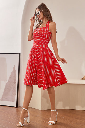 Neckholder Polka Dots Rotes Kleid aus den 1950er Jahren