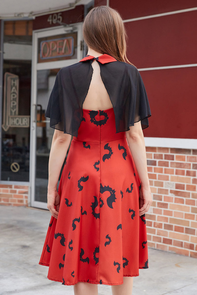Laden Sie das Bild in den Galerie-Viewer, Gothic Style Halloween Schal Umhang Fledermaus Print Kleid