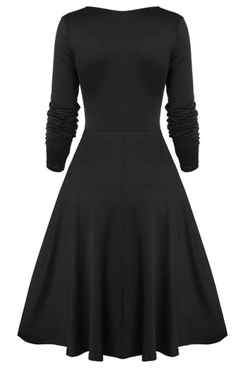Schwarzes und burgunderrotes Vintage Halloween Kleid