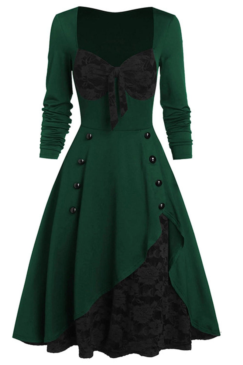 Laden Sie das Bild in den Galerie-Viewer, Schwarzes und burgunderrotes Vintage Halloween Kleid