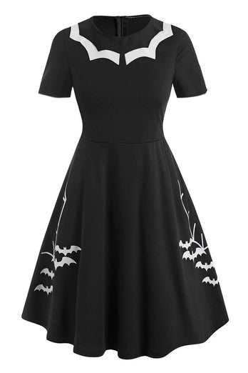 Schwarzes Fledermaus Print Halloween Kleid