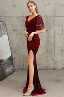 Laden Sie das Bild in den Galerie-Viewer, Dunkelgrünes Meerjungfrau Samt Abendkleid