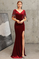 Laden Sie das Bild in den Galerie-Viewer, Dunkelgrünes Meerjungfrau Samt Abendkleid