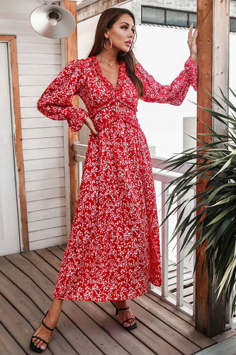 Rotes Casual Kleid mit Blumenprint