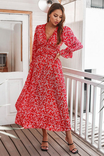 Rotes Casual Kleid mit Blumenprint