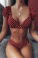 Laden Sie das Bild in den Galerie-Viewer, Puffärmel Polka Dot V-Ausschnitt Bikini