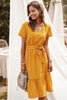 Laden Sie das Bild in den Galerie-Viewer, Gelb gestreift Midi Casual Kleid