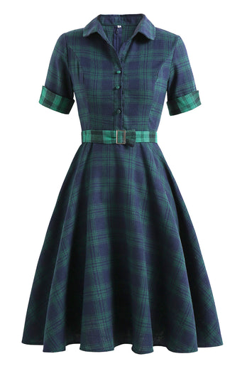 Grün Plaid 1950er Jahre Kleid