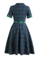 Laden Sie das Bild in den Galerie-Viewer, Grün Plaid 1950er Jahre Kleid