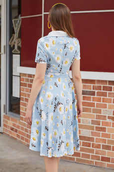 Kleines Daisy Bedrucktes Vintage Kleid mit V-Ausschnitt