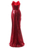 Laden Sie das Bild in den Galerie-Viewer, Rotes Meerjungfrau Pailletten AbschlussballKleid
