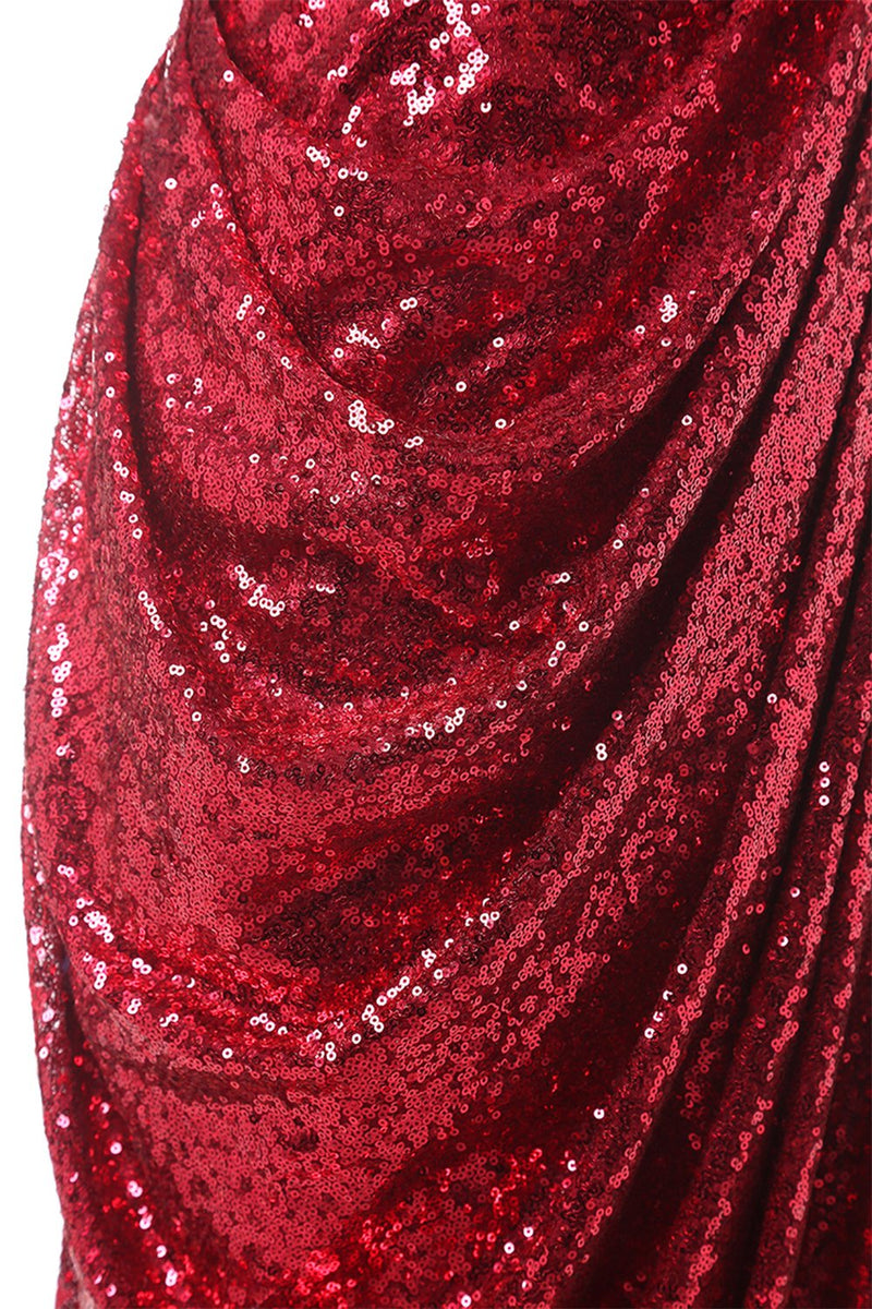 Laden Sie das Bild in den Galerie-Viewer, Rotes Meerjungfrau Pailletten AbschlussballKleid