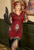 Laden Sie das Bild in den Galerie-Viewer, Schwarz Goldene Pailletten Gatsby Fransen Übergröße 1920er Jahre Kleid