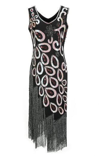 Burgundy Asymmetrisches V-Ausschnitt 20er Jahre Charleston Kleid