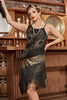 Laden Sie das Bild in den Galerie-Viewer, Schwarzes Fransen Pailletten Gatsby Kleid aus den 1920er Jahren