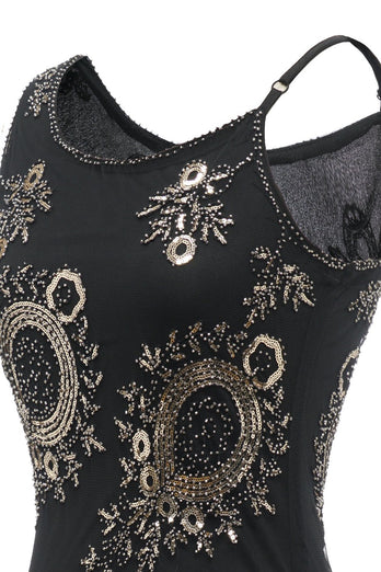 Schwarzes Fransen Pailletten Gatsby Kleid