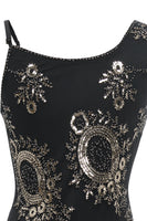 Laden Sie das Bild in den Galerie-Viewer, Schwarzes Fransen Pailletten Gatsby Kleid
