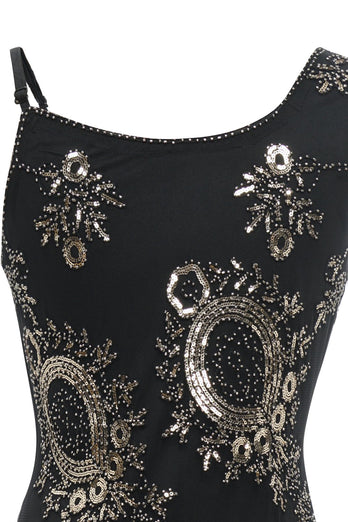 Schwarzes Fransen Pailletten Gatsby Kleid