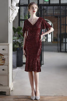 Laden Sie das Bild in den Galerie-Viewer, Burgund Midi Pailletten Partykleid