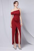 Laden Sie das Bild in den Galerie-Viewer, Burgundy Eine Schulter Abendkleid mit Schlitz