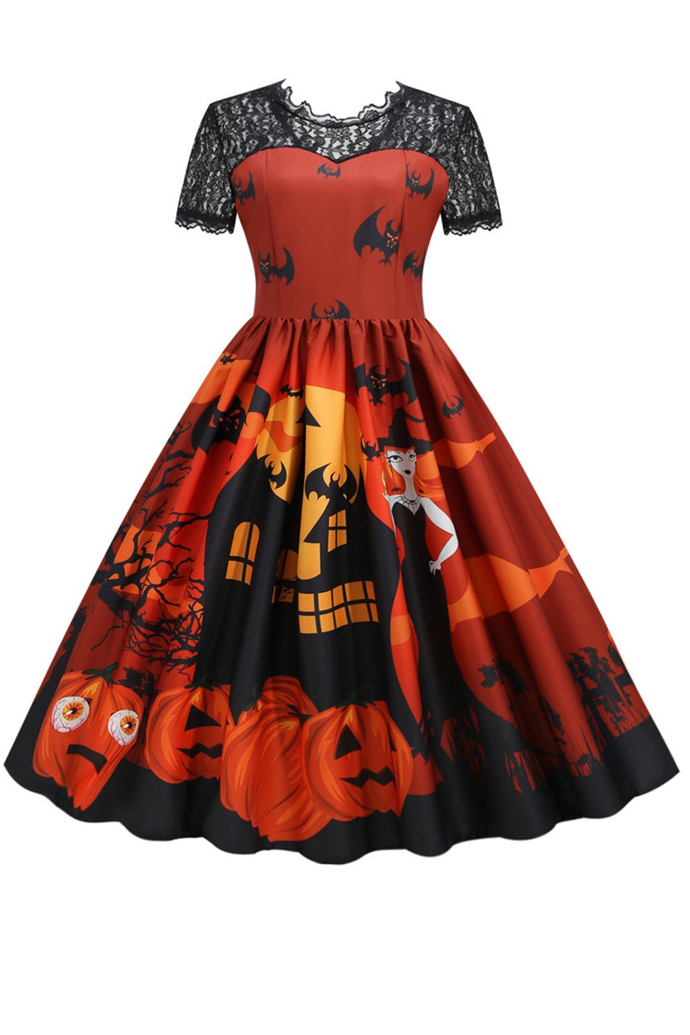 Orange Halloween Vintage Kleid mit Spitze