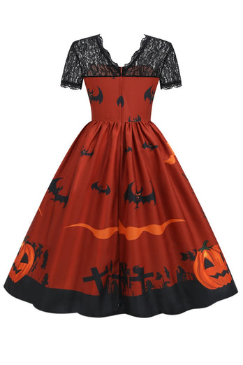 Orange Halloween Vintage Kleid mit Spitze