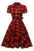 Laden Sie das Bild in den Galerie-Viewer, Rotes Plaid Kurzarm Vintage Kleid