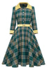 Laden Sie das Bild in den Galerie-Viewer, Grün kariertes Herbst Vintage Kleid