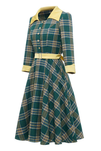 Grün kariertes Herbst Vintage Kleid