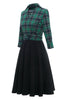 Laden Sie das Bild in den Galerie-Viewer, Grün kariertes Vintage Kleid mit langen Ärmeln