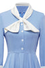 Laden Sie das Bild in den Galerie-Viewer, Blaues Button Vintage 1950er Jahre Kleid mit Bowknot