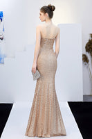 Laden Sie das Bild in den Galerie-Viewer, Pailletten Spaghetti Träger Ballkleid mit Schlitz