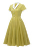 Laden Sie das Bild in den Galerie-Viewer, V-Ausschnitt Zitrone Gelb Vintage Kleid mit kurzen Ärmeln