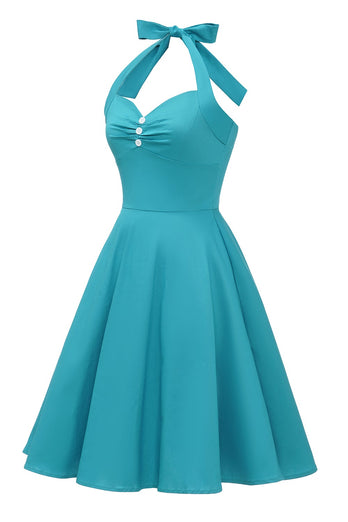 Neckholder Blaues Vintage Kleid mit Bowknot