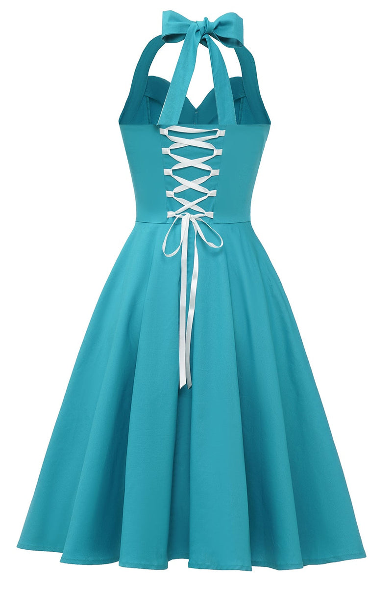 Laden Sie das Bild in den Galerie-Viewer, Neckholder Blaues Vintage Kleid mit Bowknot