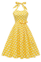 Laden Sie das Bild in den Galerie-Viewer, Neckholder Blau Polka Dots 1950er Jahre Kleid