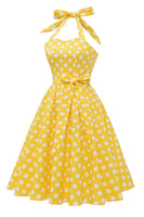 Laden Sie das Bild in den Galerie-Viewer, Neckholder Blau Polka Dots 1950er Jahre Kleid