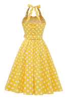 Laden Sie das Bild in den Galerie-Viewer, Gelbe Polka Dots Pin Up Vintage Kleid